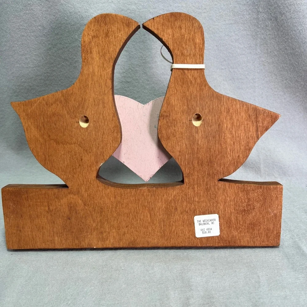 Wood Hanging Wall Hooks Kissing Ducks 80s Vintage Rustic Farmhouse Cottagecore